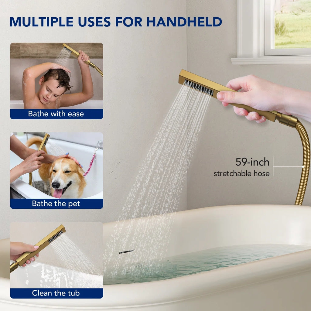 Freestanding Floor Mount Tub Filler Bathtub Faucet with Hand Shower LP1092-YG - Brushed Gold