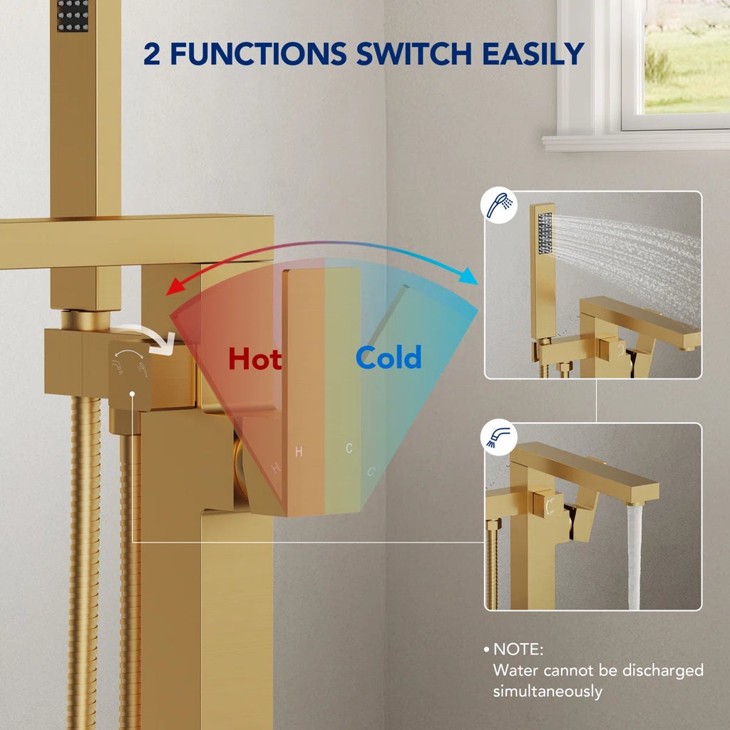 Freestanding Floor Mount Tub Filler Bathtub Faucet with Hand Shower LP1092-YG - Brushed Gold