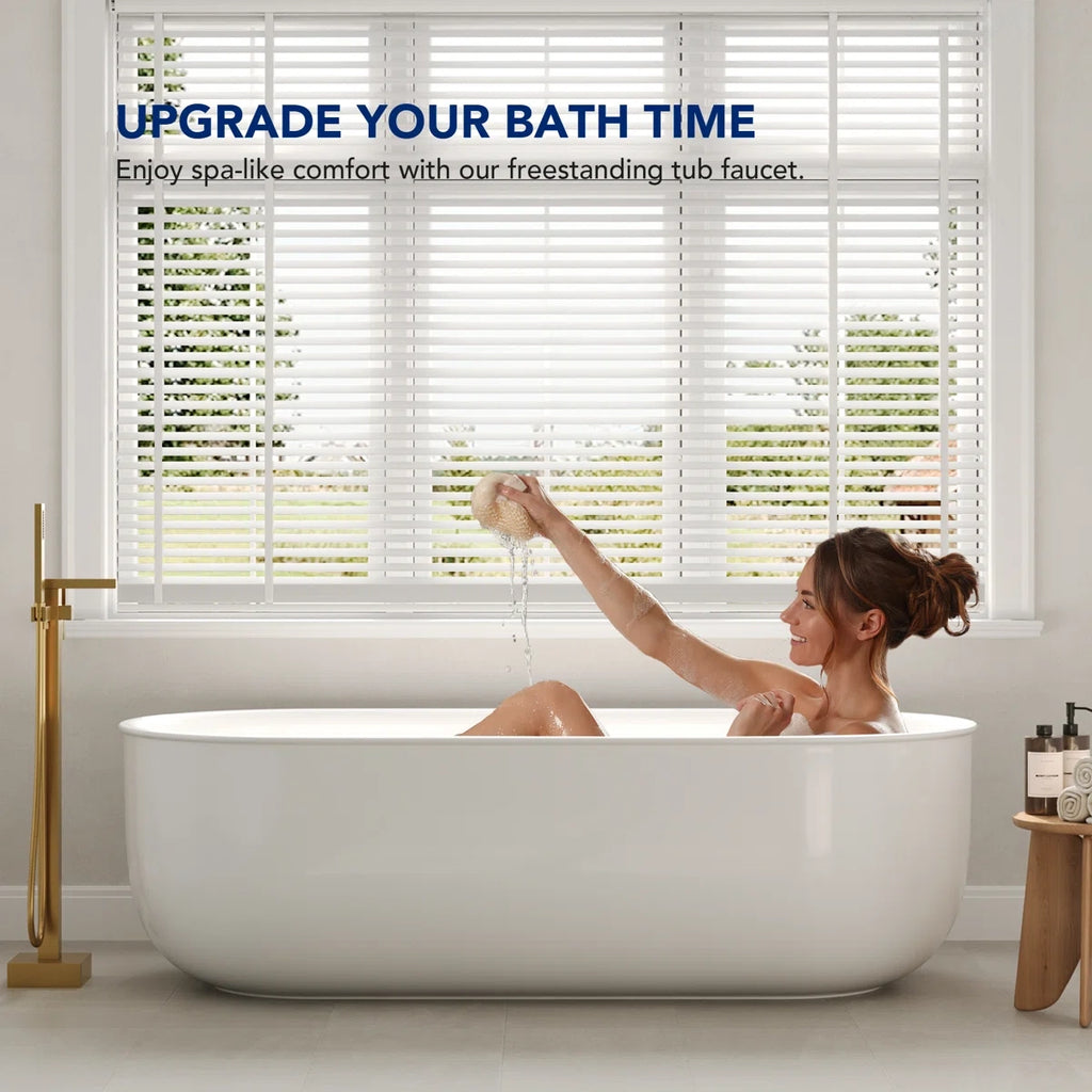 Freestanding Floor Mount Tub Filler Bathtub Faucet with Hand Shower LP1092-YG - Brushed Gold