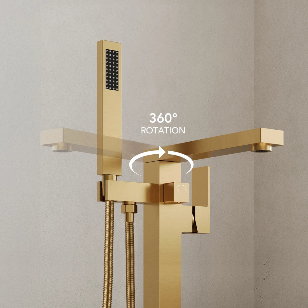 Freestanding Floor Mount Tub Filler Bathtub Faucet with Hand Shower LP1092-YG - Brushed Gold