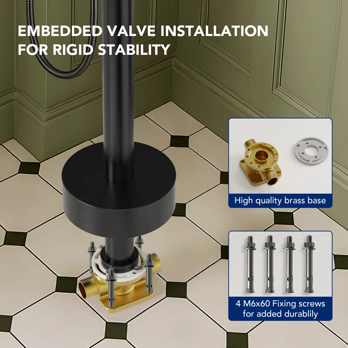 Freestanding Floor Mount Tub Filler Faucet with Handheld Shower LP301-YG - Matte Black