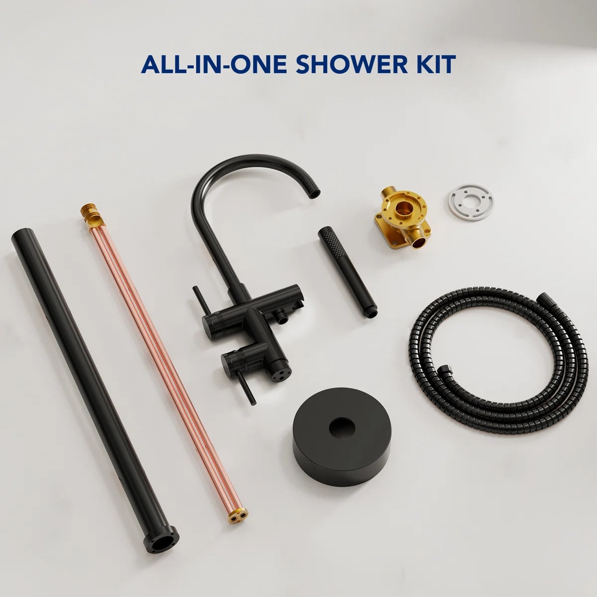 Freestanding Floor Mount Tub Filler Faucet with Handheld Shower LP301-YG - Matte Black