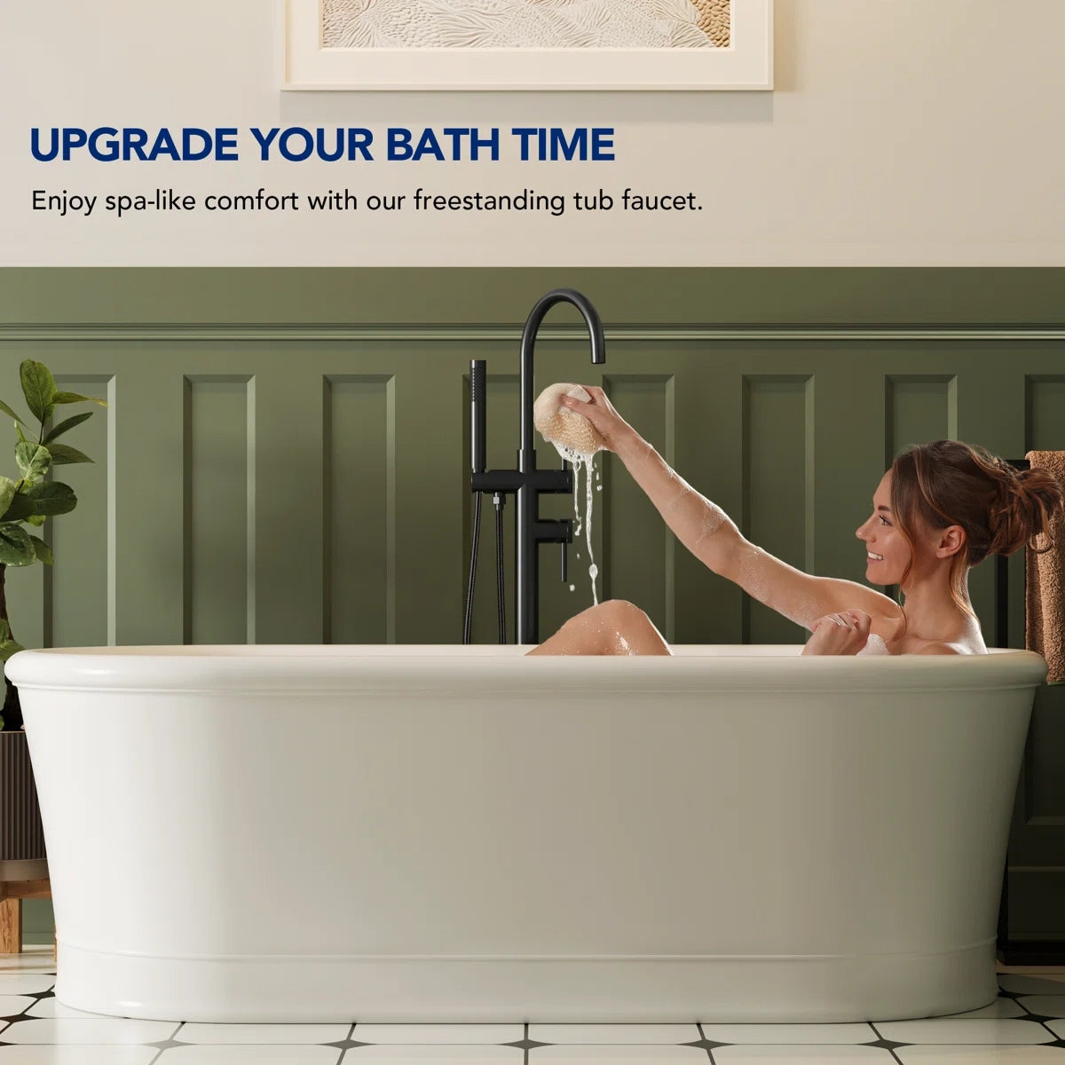 Freestanding Floor Mount Tub Filler Faucet with Handheld Shower LP301-YG - Matte Black