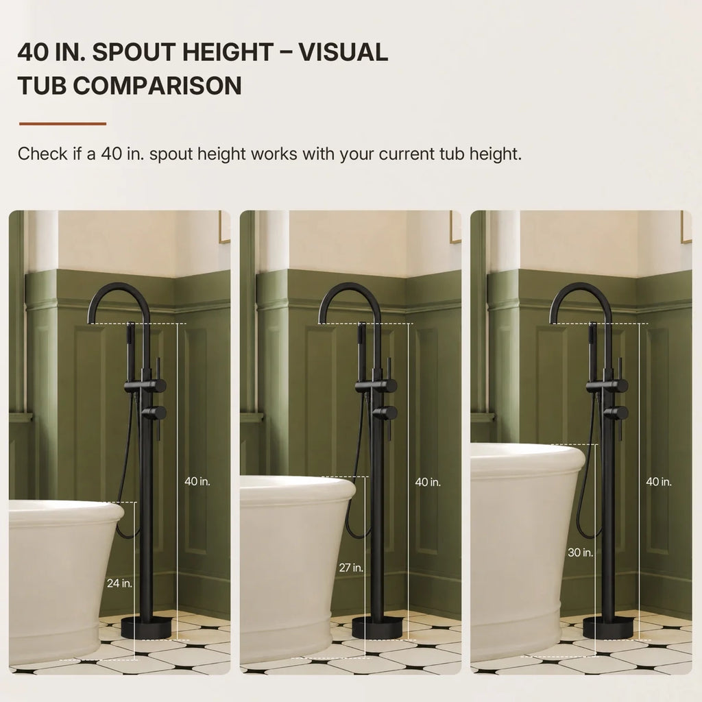 Freestanding Floor Mount Tub Filler Faucet with Handheld Shower LP301-YG - Matte Black