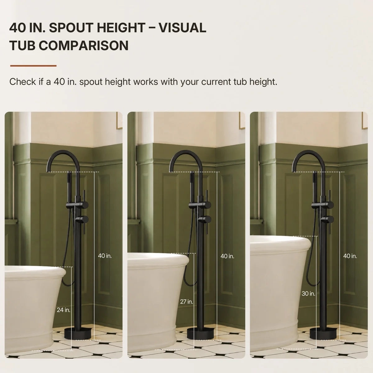 Freestanding Floor Mount Tub Filler Faucet with Handheld Shower LP301-YG - Matte Black