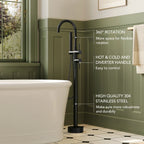Freestanding Floor Mount Tub Filler Faucet with Handheld Shower LP301-YG - Matte Black