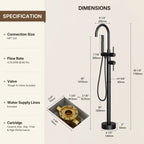 Freestanding Floor Mount Tub Filler Faucet with Handheld Shower LP301-YG - Matte Black