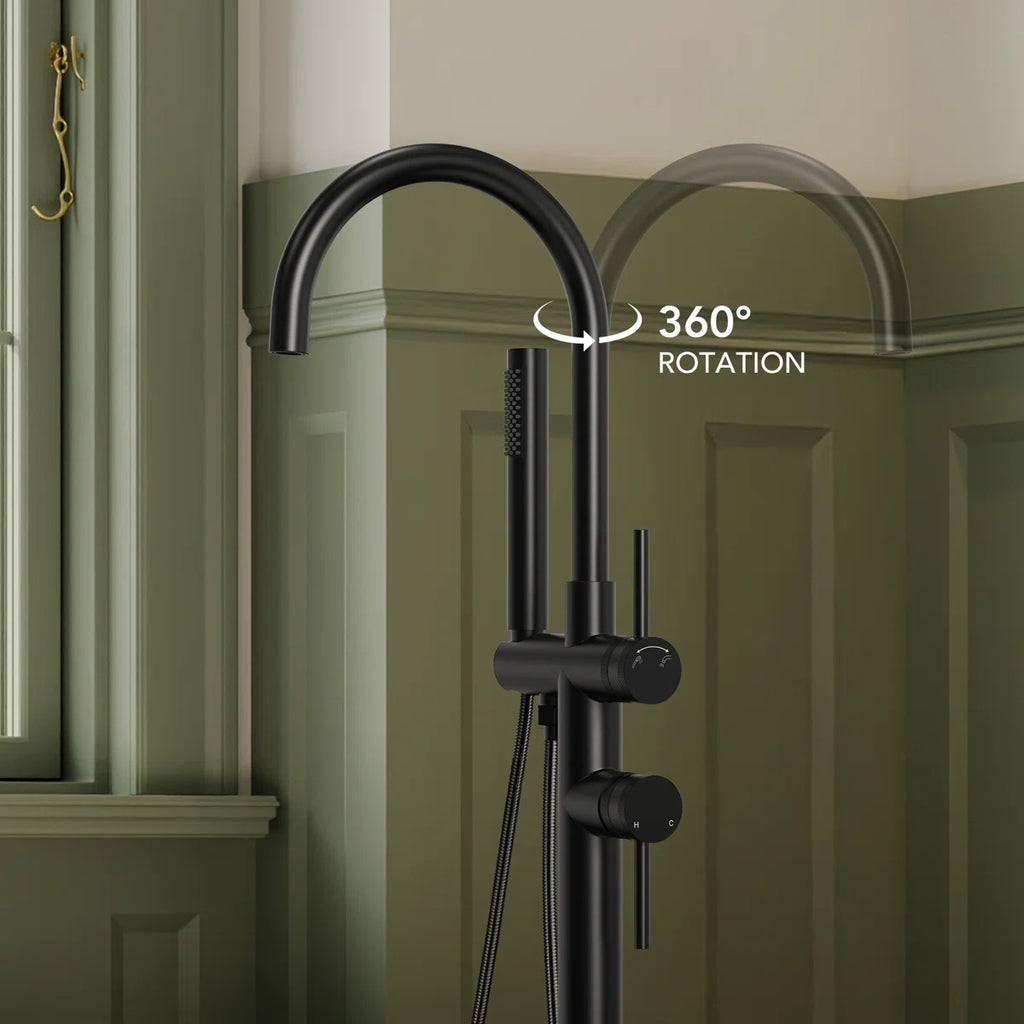 Freestanding Floor Mount Tub Filler Faucet with Handheld Shower LP301-YG - Matte Black