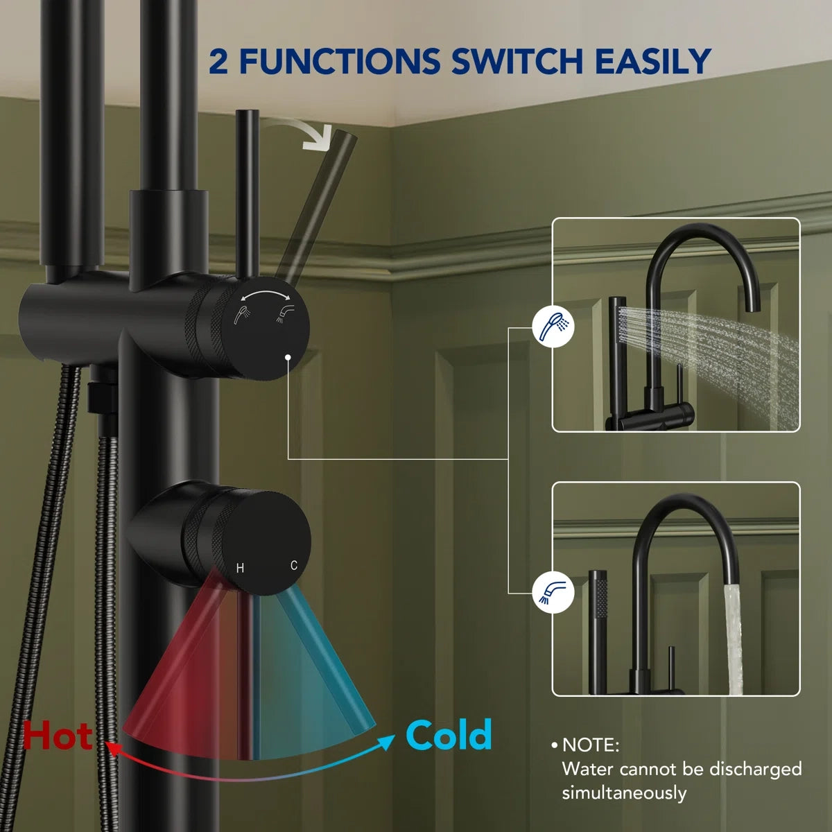Freestanding Floor Mount Tub Filler Faucet with Handheld Shower LP301-YG - Matte Black