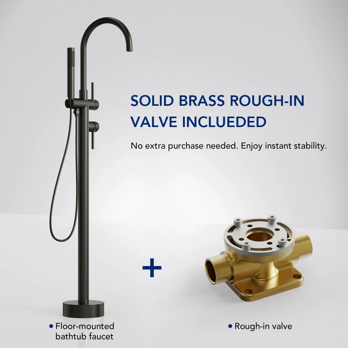 Freestanding Floor Mount Tub Filler Faucet with Handheld Shower LP301-YG - Matte Black