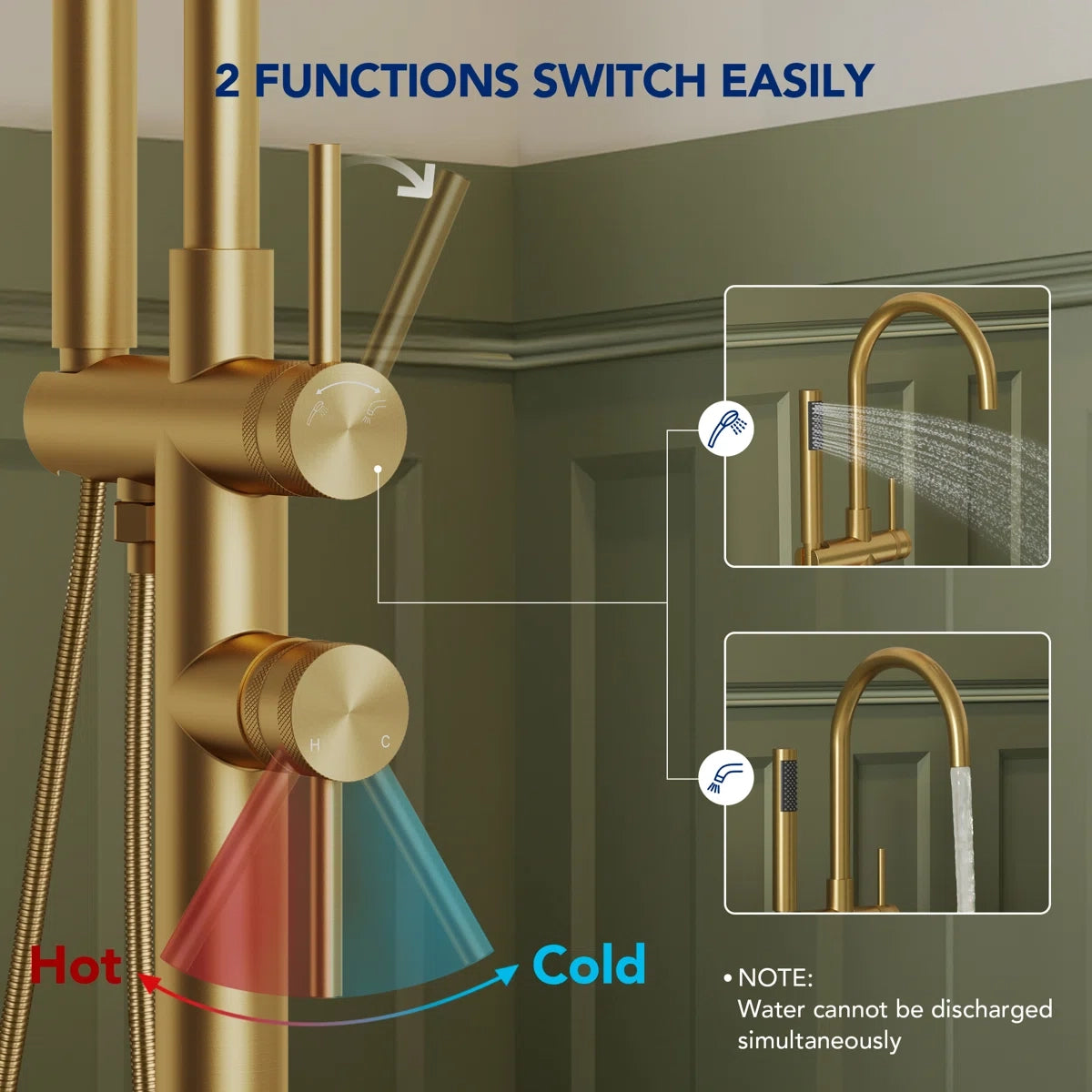 Freestanding Floor Mount Tub Filler Faucet with Handheld Shower LP1091-YG - Brushed Gold
