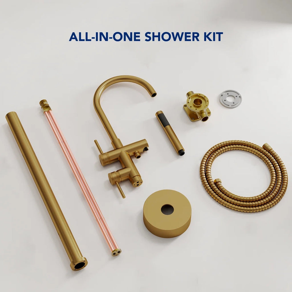 Freestanding Floor Mount Tub Filler Faucet with Handheld Shower LP1091-YG - Brushed Gold