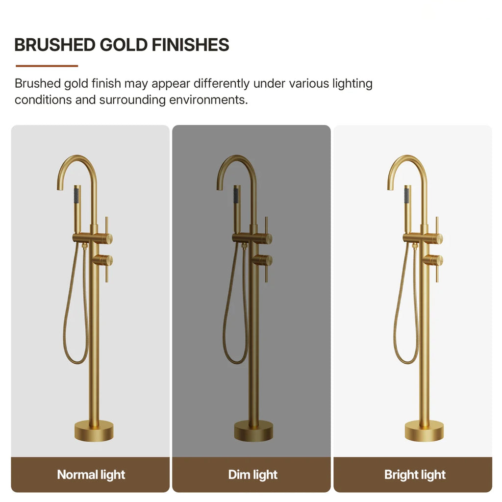 Freestanding Floor Mount Tub Filler Faucet with Handheld Shower LP1091-YG - Brushed Gold