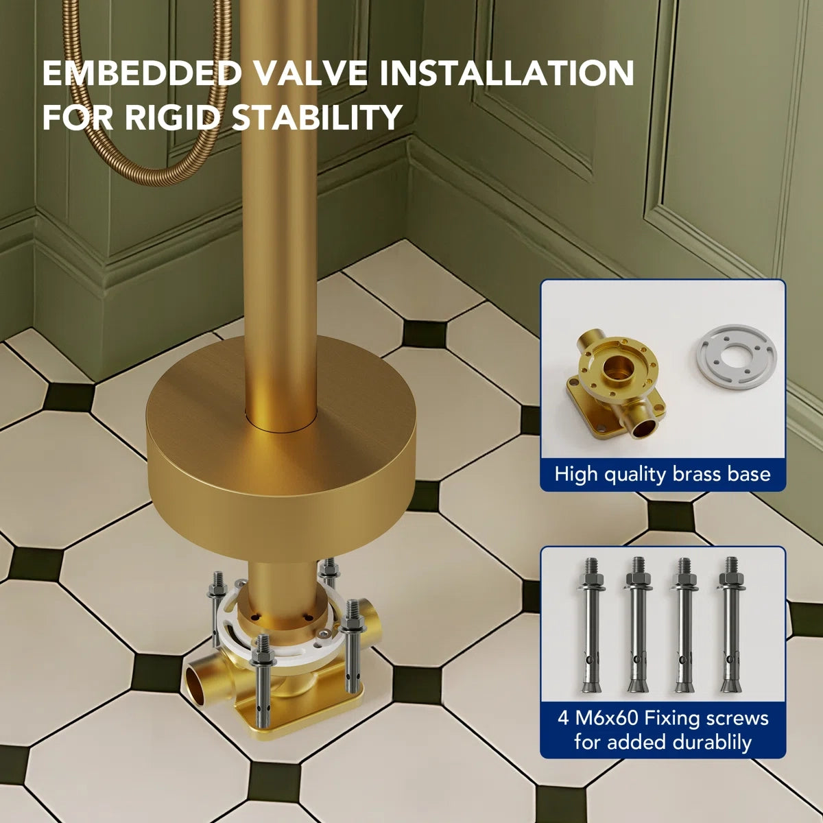 Freestanding Floor Mount Tub Filler Faucet with Handheld Shower LP1091-YG - Brushed Gold