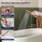 Freestanding Floor Mount Tub Filler Faucet with Handheld Shower LP1091-YG - Brushed Gold