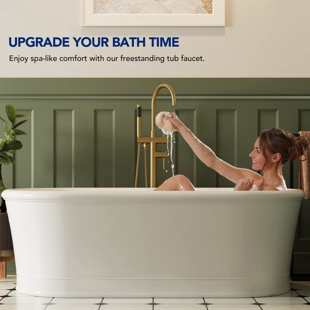 Freestanding Floor Mount Tub Filler Faucet with Handheld Shower LP1091-YG - Brushed Gold