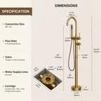 Freestanding Floor Mount Tub Filler Faucet with Handheld Shower LP1091-YG - Brushed Gold
