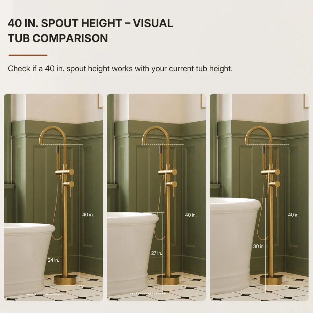 Freestanding Floor Mount Tub Filler Faucet with Handheld Shower LP1091-YG - Brushed Gold