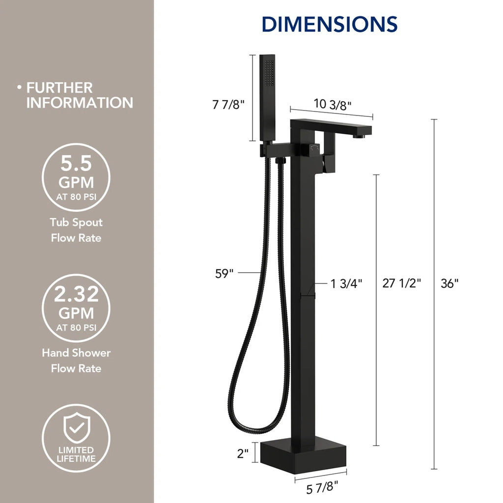 Freestanding Tub Filler Floor Mount Bathtub Faucet with Hand Shower SFS-1094-BK - Matte Black