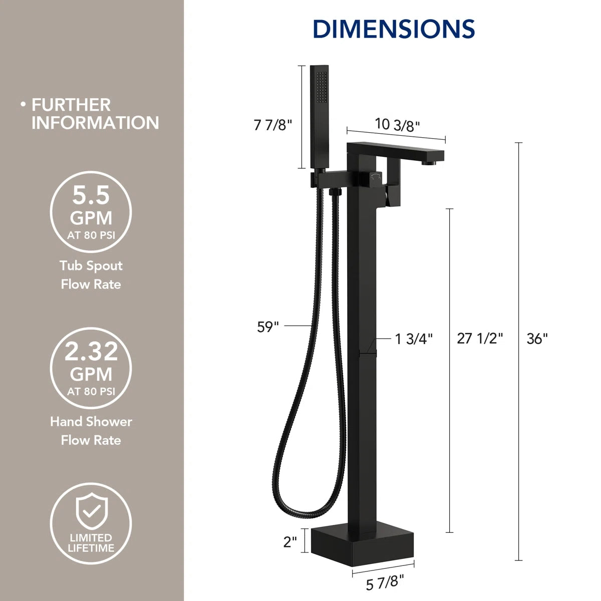 Freestanding Tub Filler Floor Mount Bathtub Faucet with Hand Shower SFS-1094-BK - Matte Black
