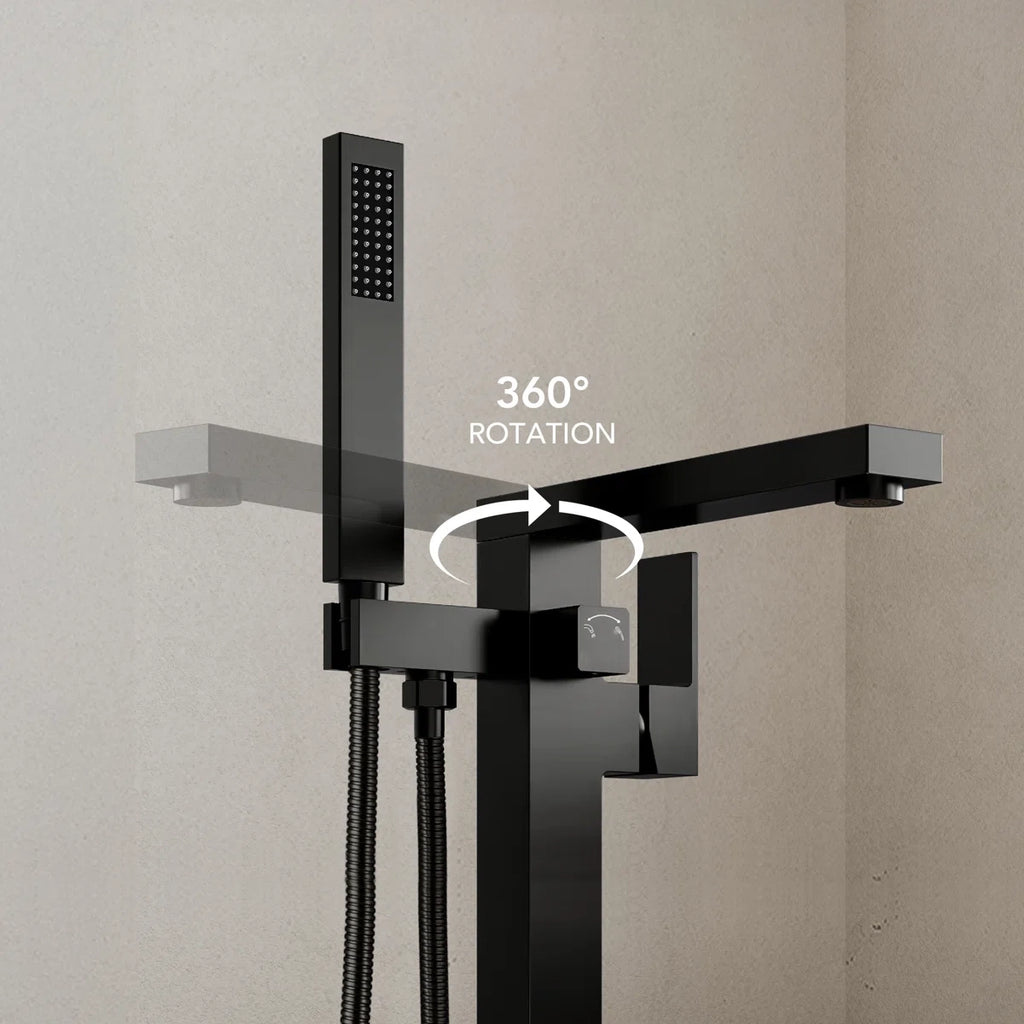 Freestanding Tub Filler Floor Mount Bathtub Faucet with Hand Shower SFS-1094-BK - Matte Black