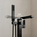 Freestanding Tub Filler Floor Mount Bathtub Faucet with Hand Shower SFS-1094-BK - Matte Black