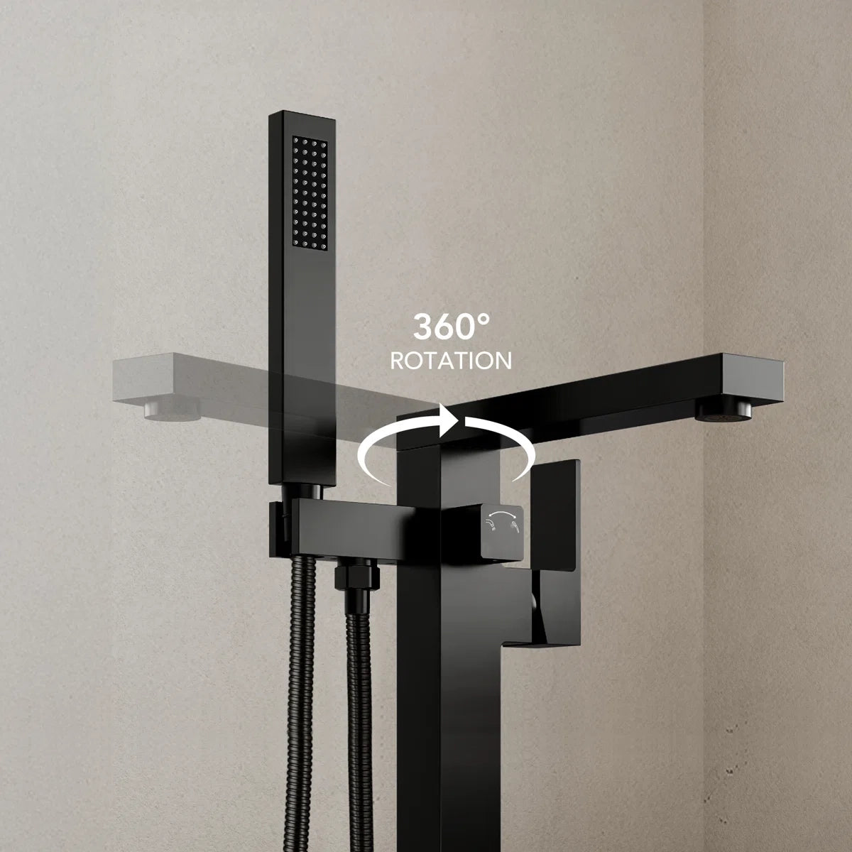 Freestanding Tub Filler Floor Mount Bathtub Faucet with Hand Shower SFS-1094-BK - Matte Black