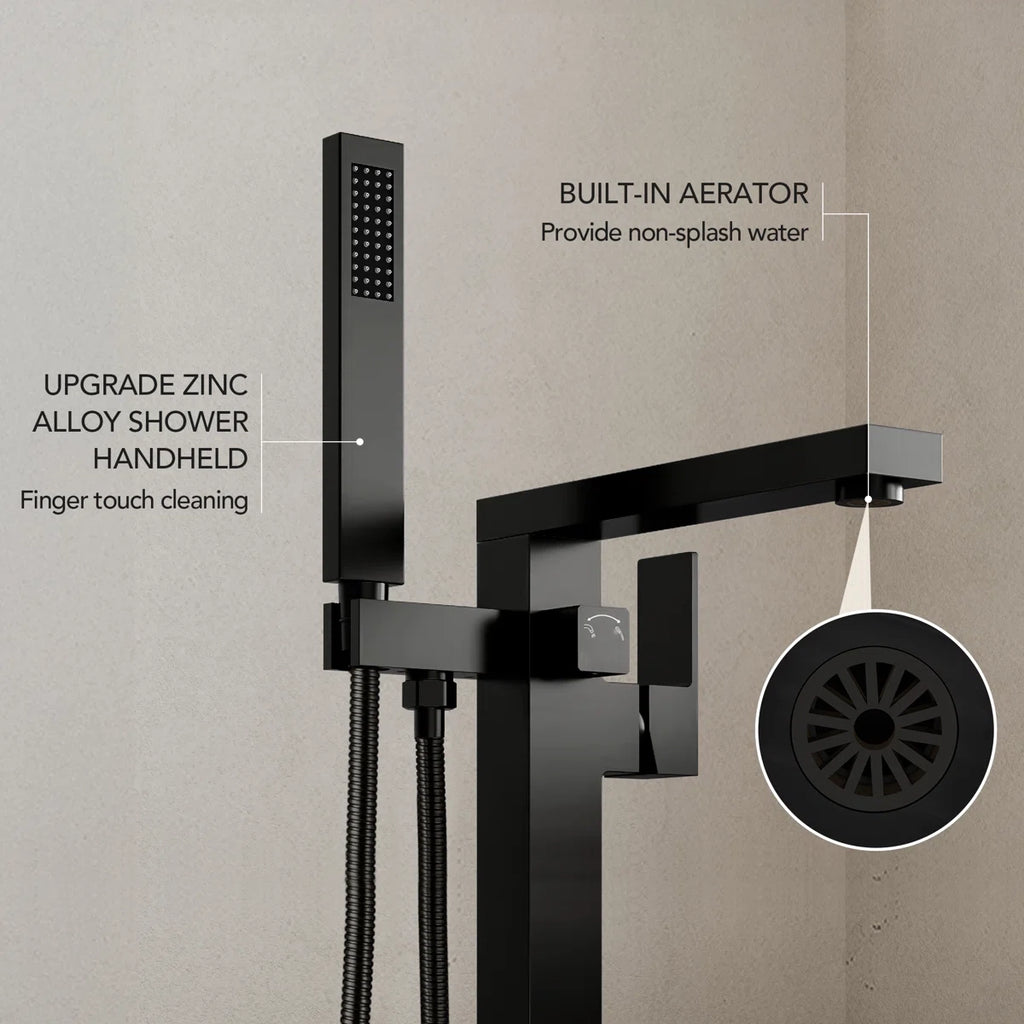 Freestanding Tub Filler Floor Mount Bathtub Faucet with Hand Shower SFS-1094-BK - Matte Black