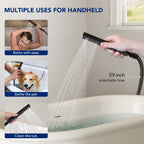 Freestanding Tub Filler Floor Mount Bathtub Faucet with Hand Shower SFS-1094-BK - Matte Black