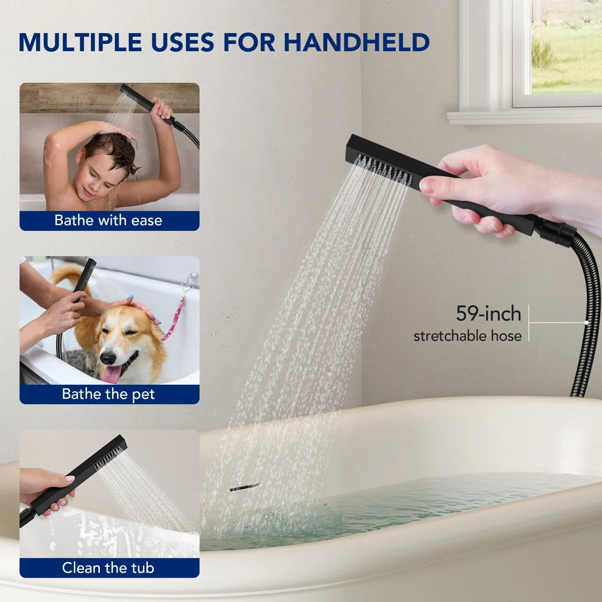 Freestanding Tub Filler Floor Mount Bathtub Faucet with Hand Shower SFS-1094-BK - Matte Black