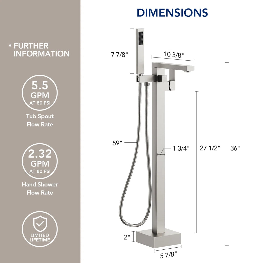 Freestanding Tub Filler Floor Mount Bathtub Faucet with Hand ShowerLP1093-YG - Brushed Nickel
