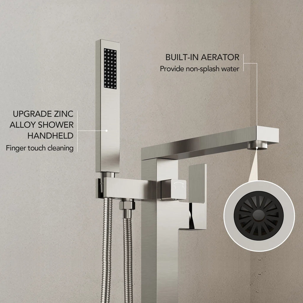 Freestanding Tub Filler Floor Mount Bathtub Faucet with Hand ShowerLP1093-YG - Brushed Nickel