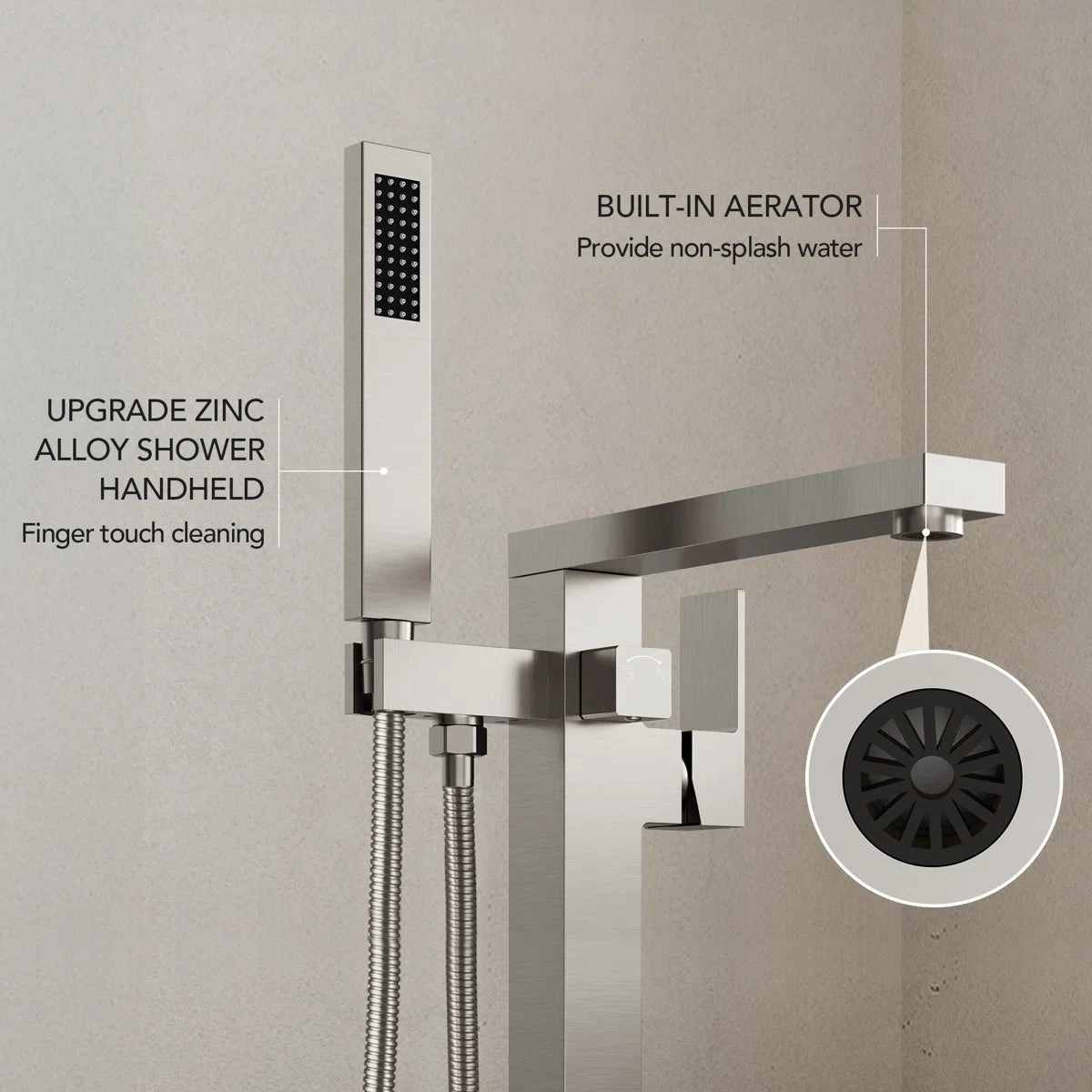 Freestanding Tub Filler Floor Mount Bathtub Faucet with Hand ShowerLP1093-YG - Brushed Nickel