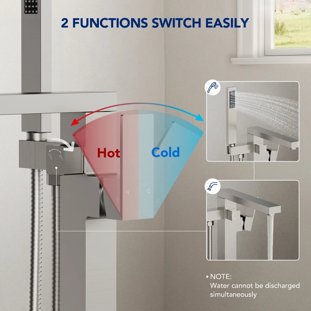 Freestanding Tub Filler Floor Mount Bathtub Faucet with Hand ShowerLP1093-YG - Brushed Nickel