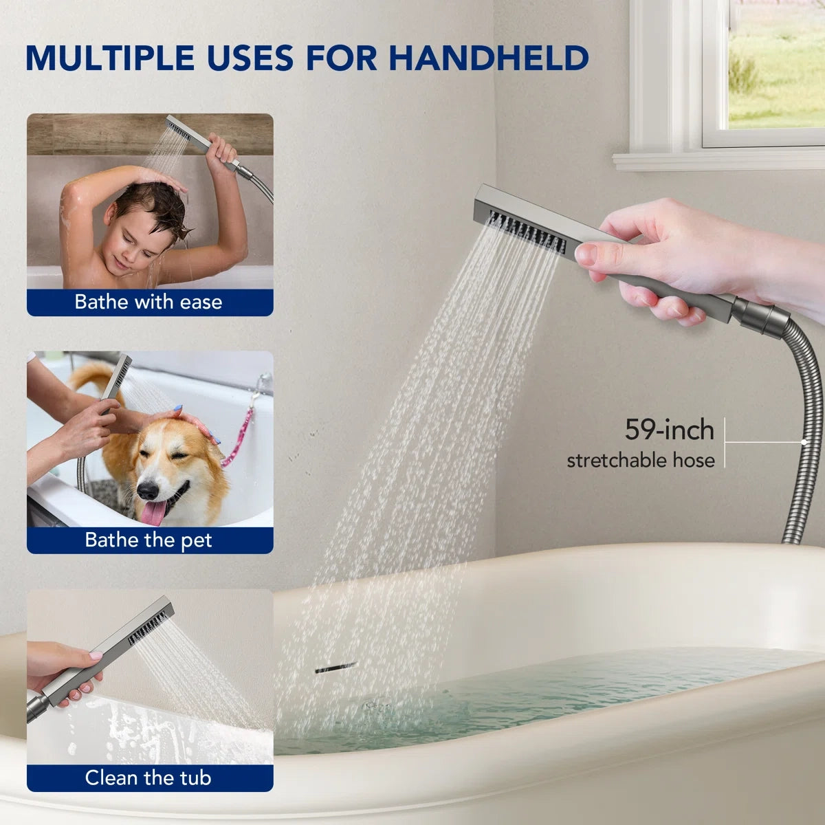 Freestanding Tub Filler Floor Mount Bathtub Faucet with Hand ShowerLP1093-YG - Brushed Nickel