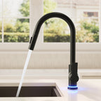 Pull Down Sprayer Kitchen Sink Faucet, Single Handle Kitchen Faucet with LED Light Base SFS-1092-BK - Matte Black
