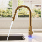 Pull Down Sprayer Kitchen Sink Faucet, Single Handle Kitchen Faucet with LED Light Base SFS-1092-GD - Brushed Gold