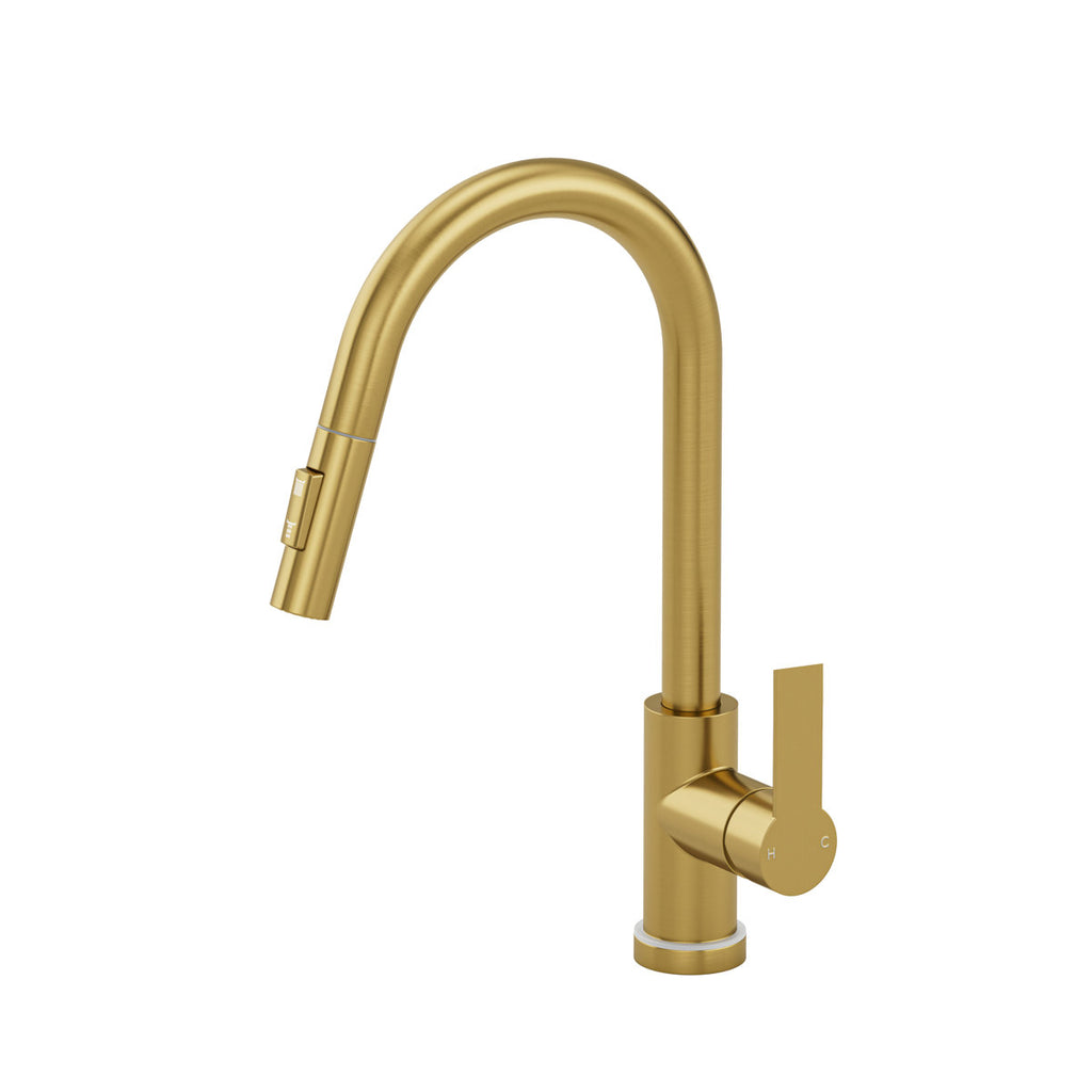 Pull Down Sprayer Kitchen Sink Faucet, Single Handle Kitchen Faucet with LED Light Base SFS-1092-GD - Brushed Gold