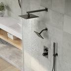 Wall Mount 12" High-Pressure Rainfall Shower Faucet, Dual Rainfall Shower Head System with Thermostatic Valve SFS-1003A-BK12 - Matte Black