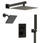 Wall Mount 12" High-Pressure Rainfall Shower Faucet, Dual Rainfall Shower Head System with Thermostatic Valve SFS-1003A-BK12 - Matte Black