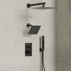 Wall Mount 12" High-Pressure Rainfall Shower Faucet, Dual Rainfall Shower Head System with Thermostatic Valve SFS-1003A-BK12 - Matte Black