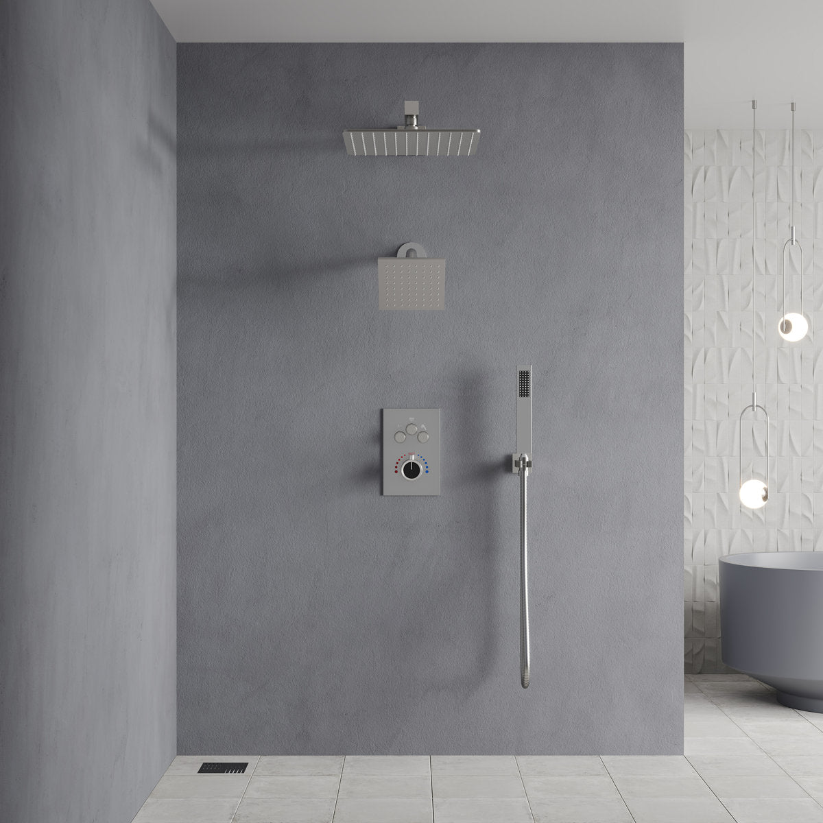 Wall Mount 12" High-Pressure Rainfall Shower Faucet, Dual Rainfall Shower Head System with Thermostatic Valve SFS-1003A-NK12 - Brushed Nickel