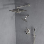 Wall Mount 12" High-Pressure Rainfall Shower Faucet, Dual Rainfall Shower Head System with Thermostatic Valve SFS-1003A-NK12 - Brushed Nickel