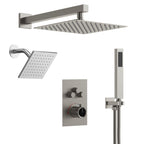 Wall Mount 12" High-Pressure Rainfall Shower Faucet, Dual Rainfall Shower Head System with Thermostatic Valve SFS-1003A-NK12 - Brushed Nickel