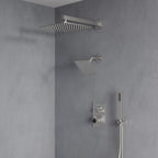 Wall Mount 12" High-Pressure Rainfall Shower Faucet, Dual Rainfall Shower Head System with Thermostatic Valve SFS-1003A-NK12 - Brushed Nickel