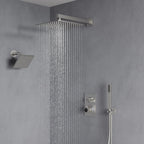 Wall Mount 12" High-Pressure Rainfall Shower Faucet, Dual Rainfall Shower Head System with Thermostatic Valve SFS-1003A-NK12 - Brushed Nickel