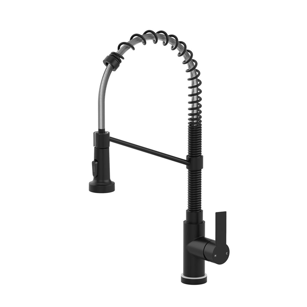 Contemporary Commercial-Style 2-Function Single-Handle Pull-Down Kitchen Faucet with LED Base SFS-1091-BK - Matte Black