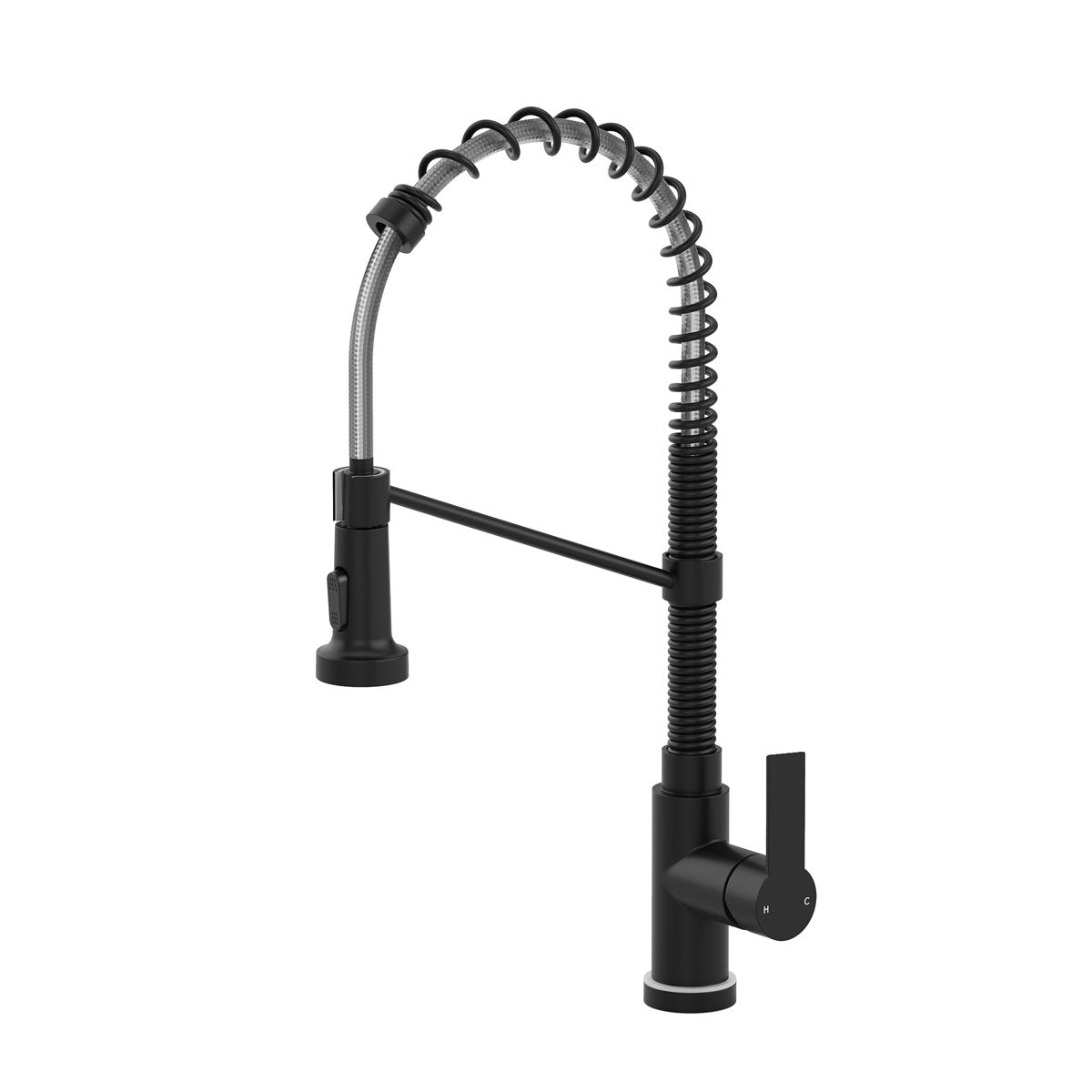 Contemporary Commercial-Style 2-Function Single-Handle Pull-Down Kitchen Faucet with LED Base SFS-1091-BK - Matte Black