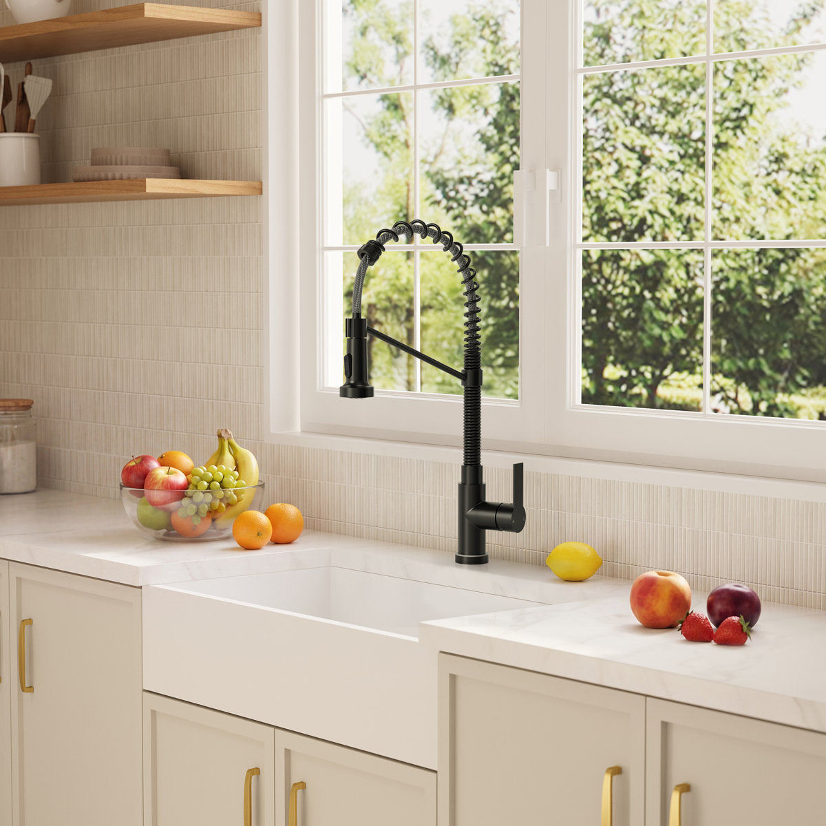Contemporary Commercial-Style 2-Function Single-Handle Pull-Down Kitchen Faucet with LED Base SFS-1091-BK - Matte Black