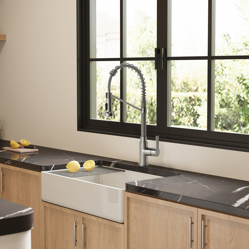 Contemporary Commercial-Style 2-Function Single-Handle Pull-Down Kitchen Faucet with LED Base SFS-1091-NK - Brushed Nickel